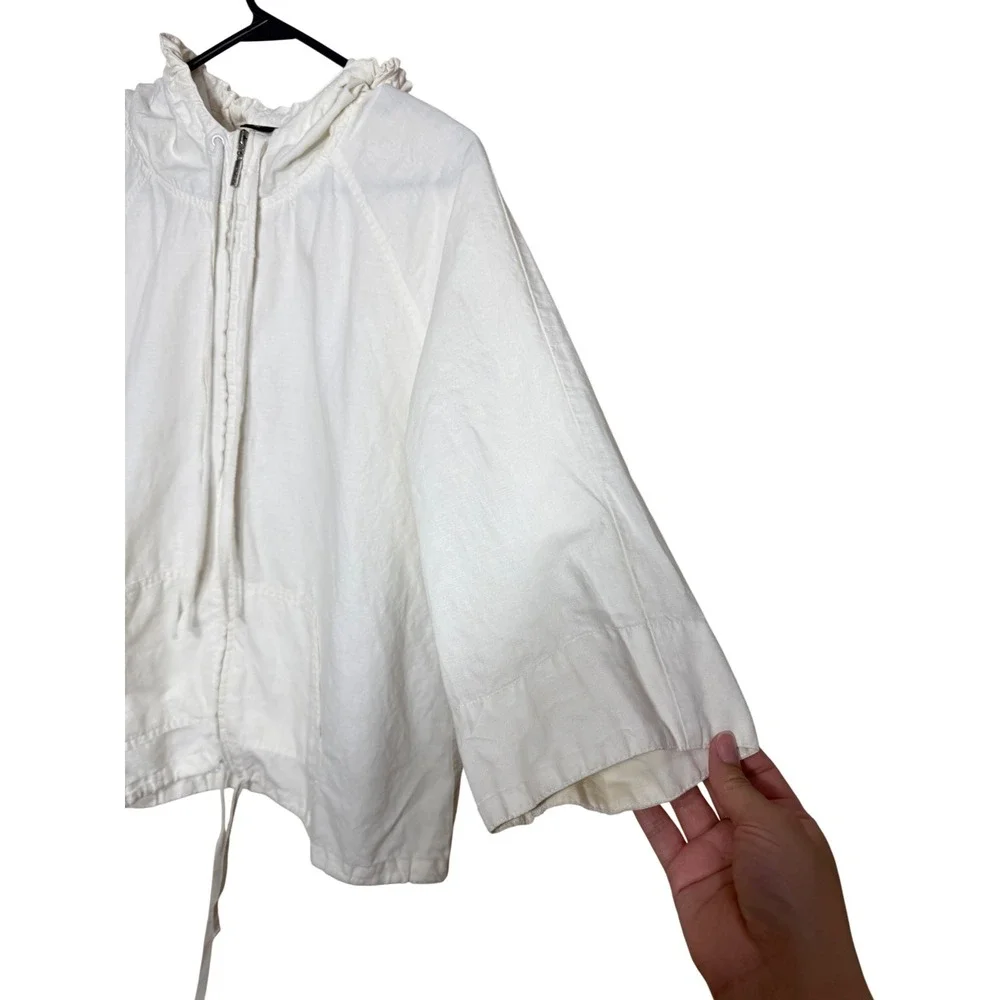 New York & Company Womens White Linen Blend Zip Up Hoodie Top Size L